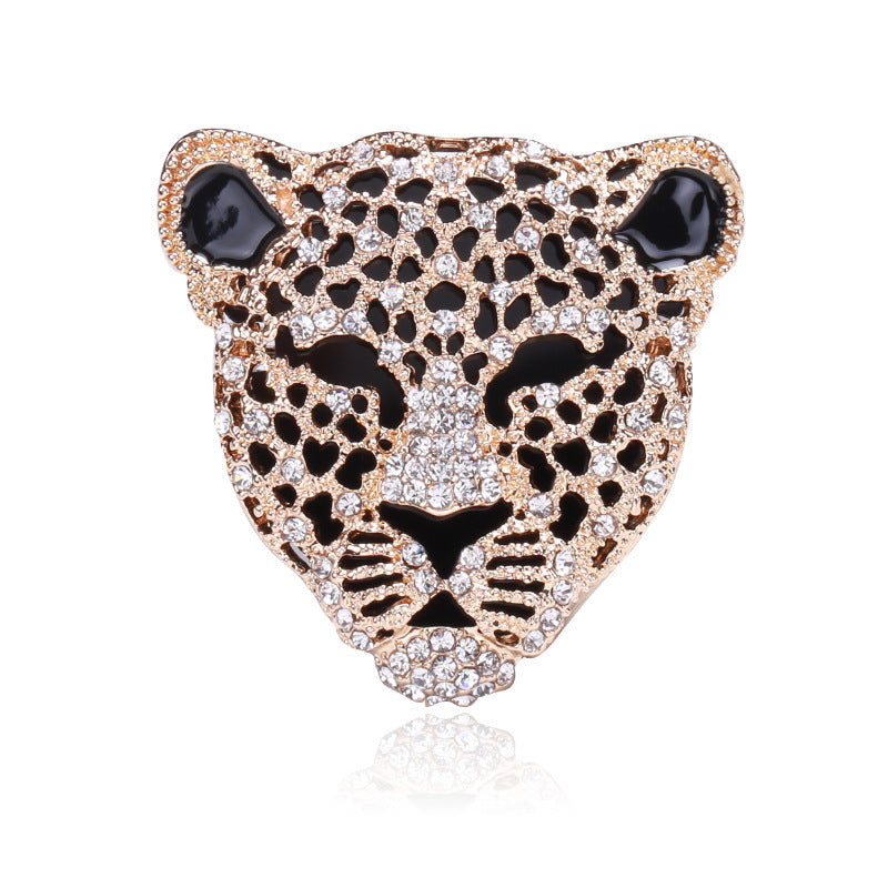 Fashion Vintage Rhinestone Leopard Head Brooch Hollow Out Brooches