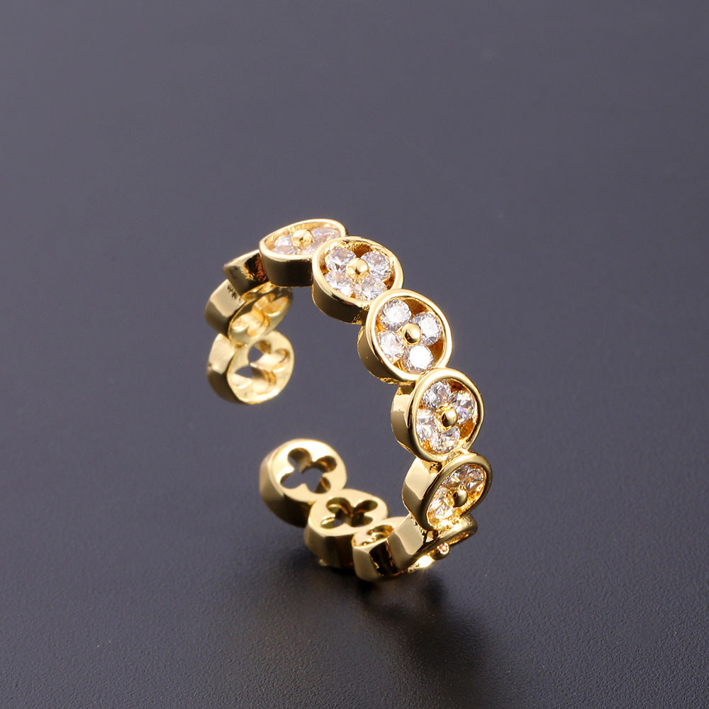 Women's Copper Zircon Electroplated Real Gold Open Index Ring