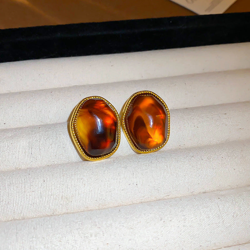 Women's Needle Geometric Irregular Resin Fashionable Retro Earrings