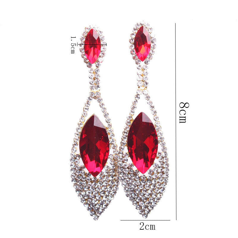 Exaggerated Glittering Crystal Gem Female Bride Earrings