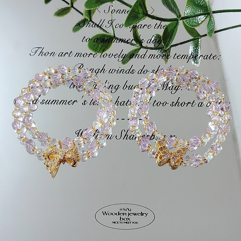Super Flash Crystal Double Good-looking Diamond Butterfly Handmade Beaded Party Bracelet