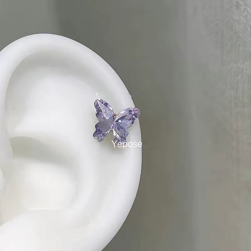 Polarized Butterfly Zircon Ear Bone Flat Bottom Pin Titanium Steel Stud Earrings