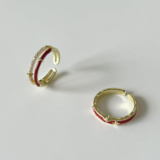 Festive Red Drip Glazed Female Niche Rings