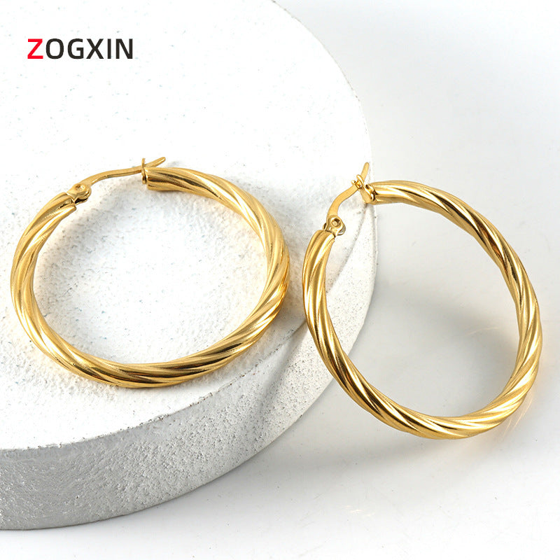 Women's Stainless Steel Twist Fashion Simple Titanium Earrings