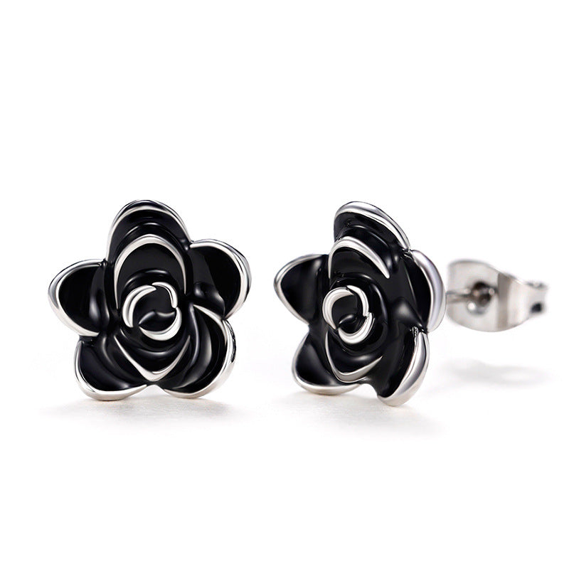 Shi Sweet Temperament Style Camellia Ladies Stud Earrings