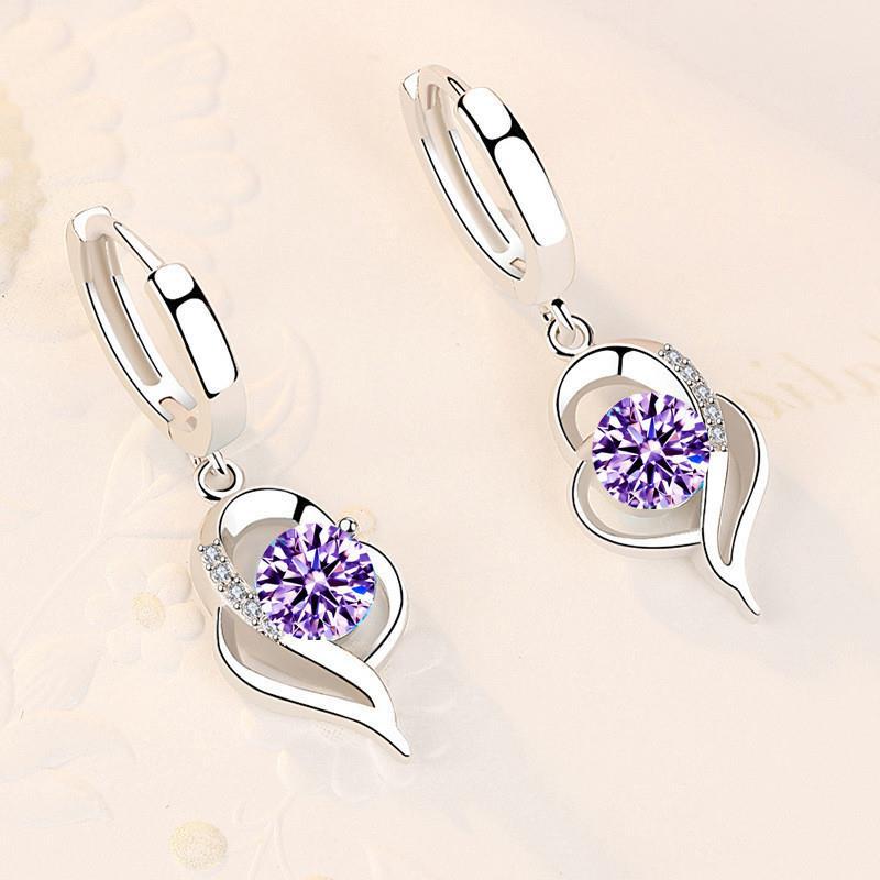 You Female Temperament Long Fashion Tide Heart-shaped Eardrops White Rings