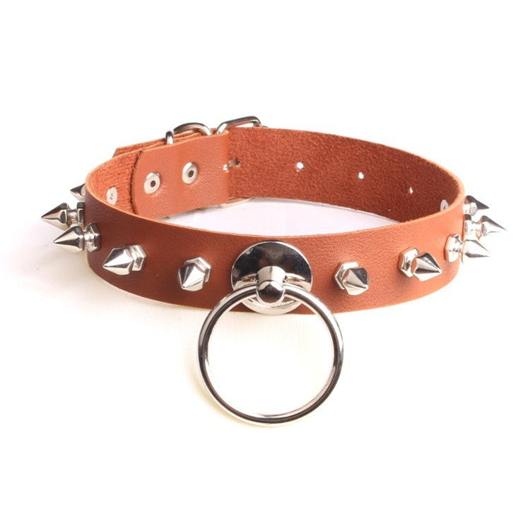 Personalized Spike Rivet O-shaped Leather Nightclub Collar
