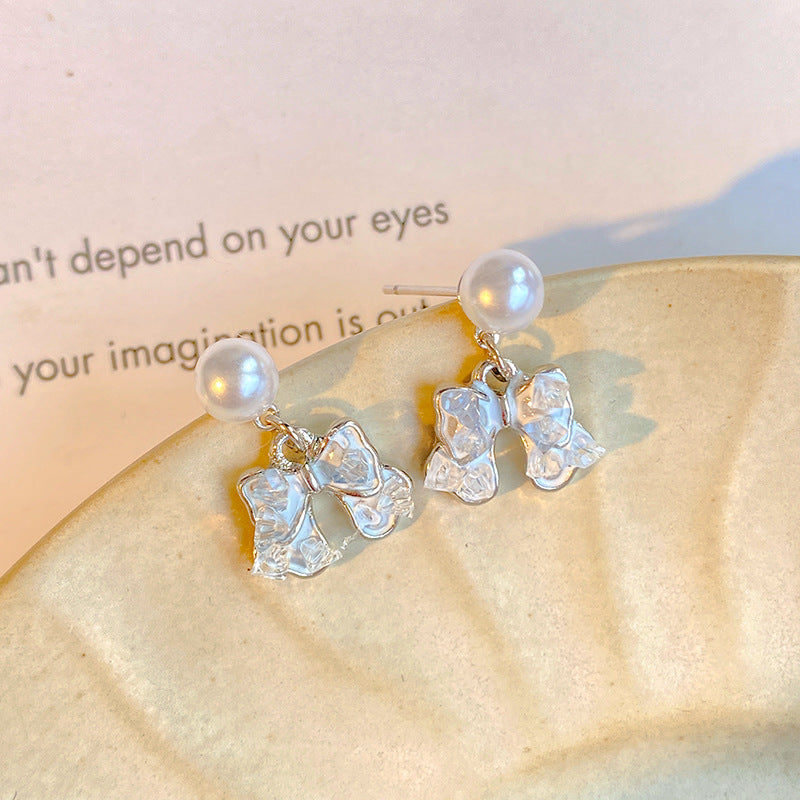 Women's Fairy Pearl Bow Blue Light Luxury Earrings