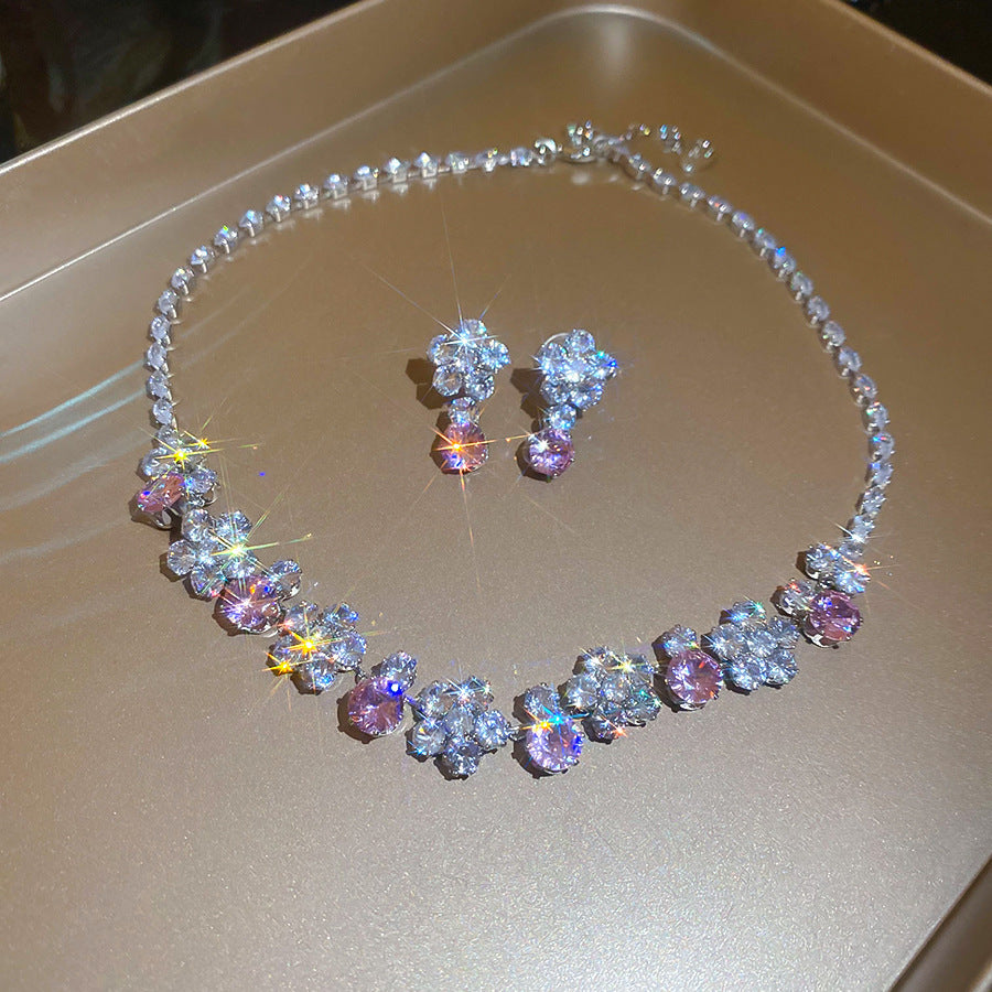 Style Gold Pink Zircon Sweet Elegant Graceful Light Luxury Jewelry Set