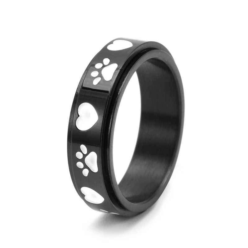 Women's Love Dog Printed Rotatable Cute Stainless Steel Rings