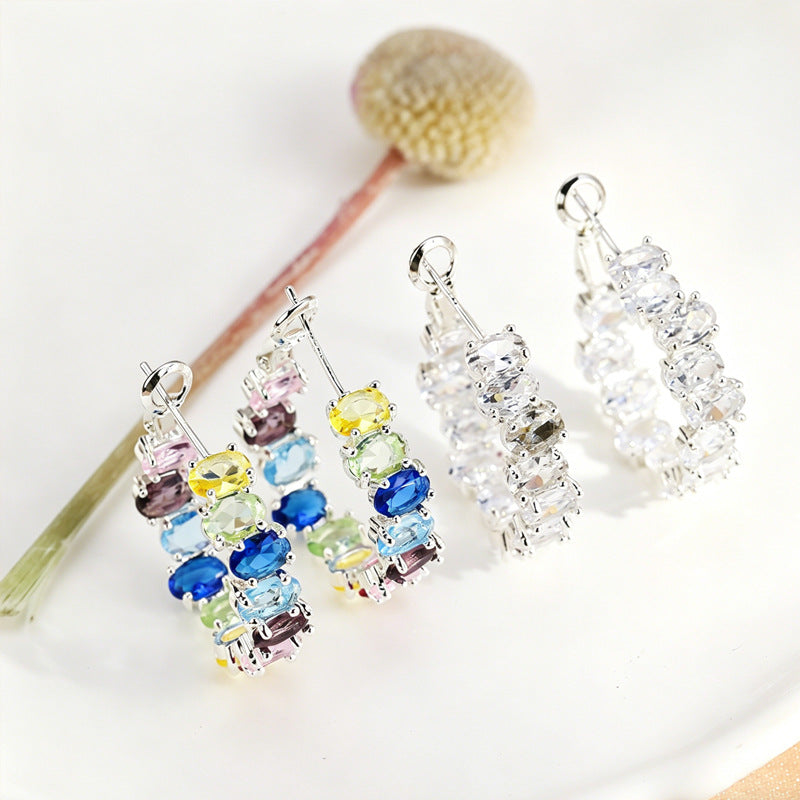 Light Luxury High-grade Dopamine Color Zircon Sier Needle Rings