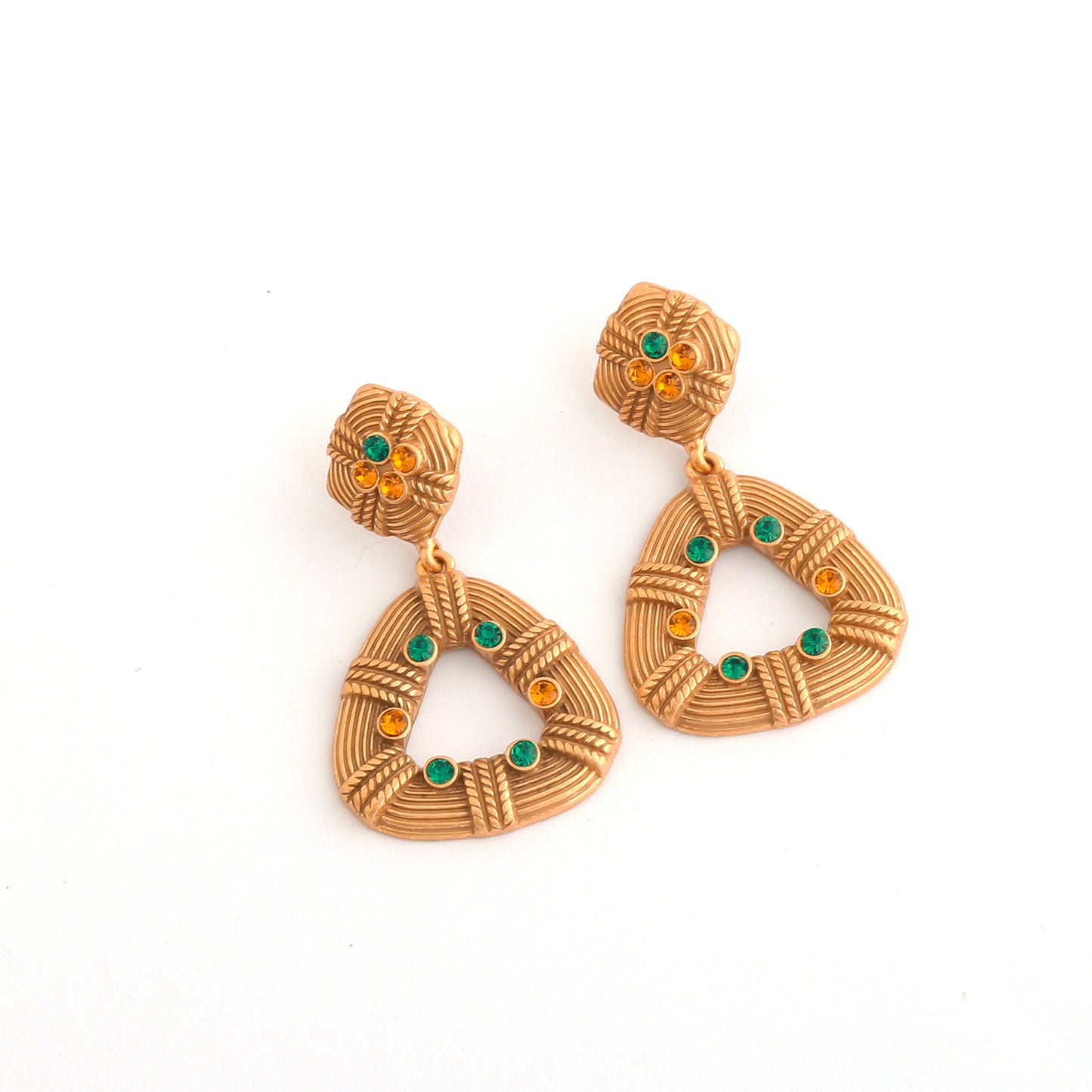 Real Gold Gaanized Enamel Diamond Retro Earrings