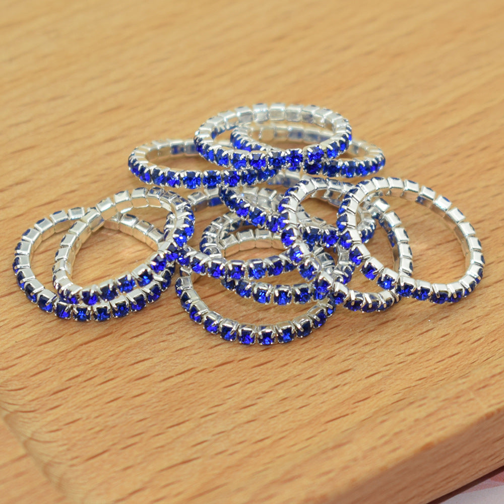 Korean Style Single Row Rhinestone Elastic Mixed Ring