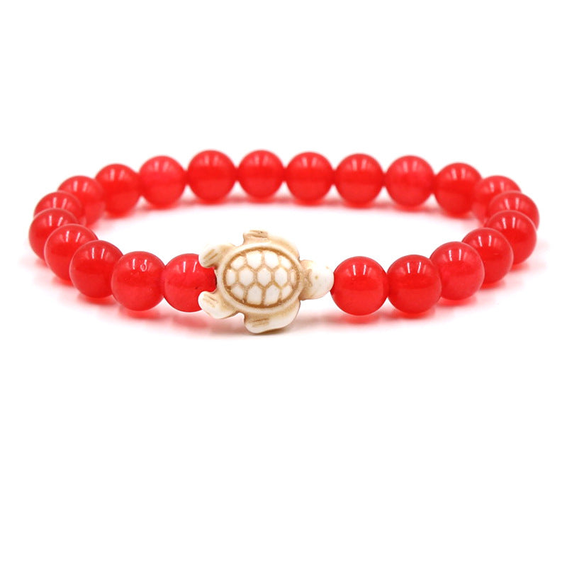 Women's & Men's Natural Yellow Tiger's Eye Beads Turquoise Turtle Bracelet