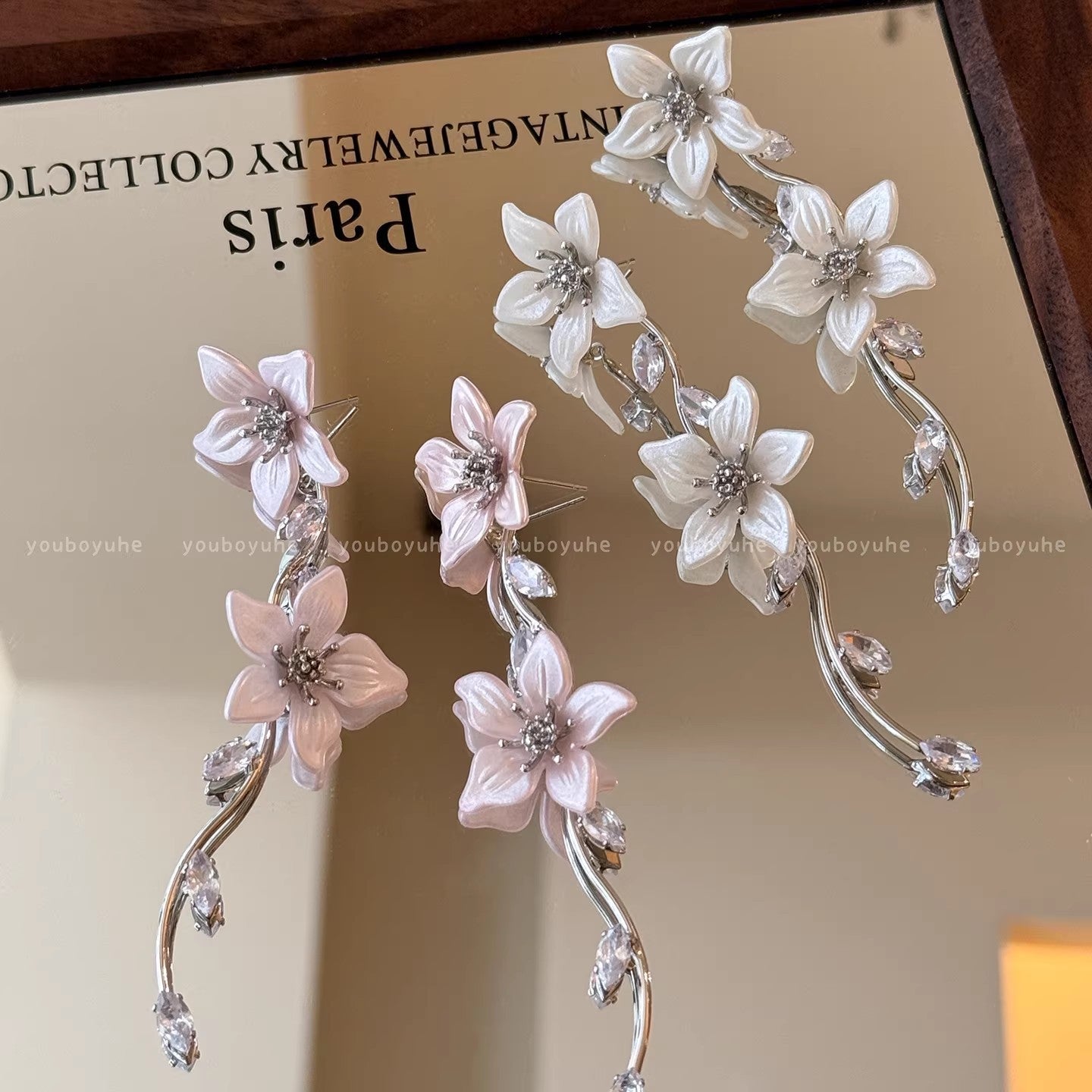 Women's Flower Zircon Long Fringe Seaside High Sense Vacation Style Rings