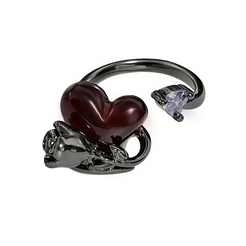 Love Heart Thorns Open Niche Trendy Cool Neutral Twin Index Ring