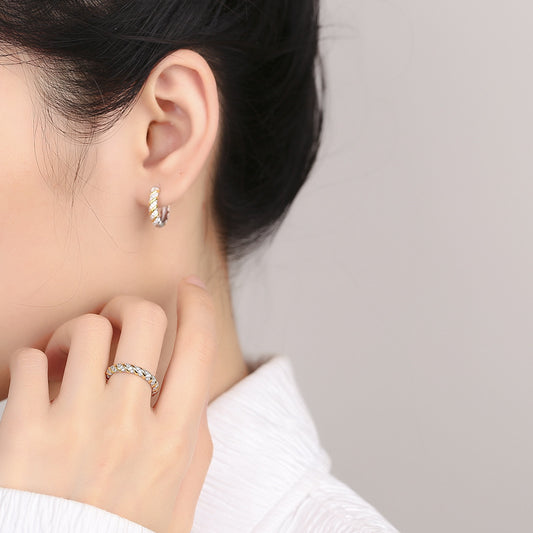 Sier Golden Edge Spiral Shiny Diamond Rings