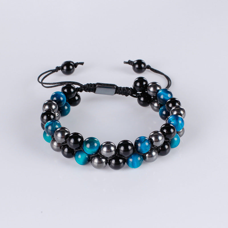 Women's & Men's Cat's Eye Green Pine Red Pattern Black Silk Phantom Natural Bracelet