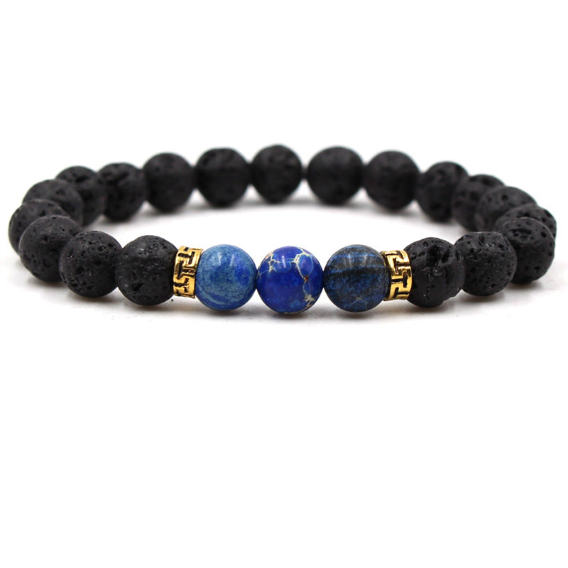 Women's & Men's Volcanic Rock Black Lava Turquoise Red Agate Bracelet
