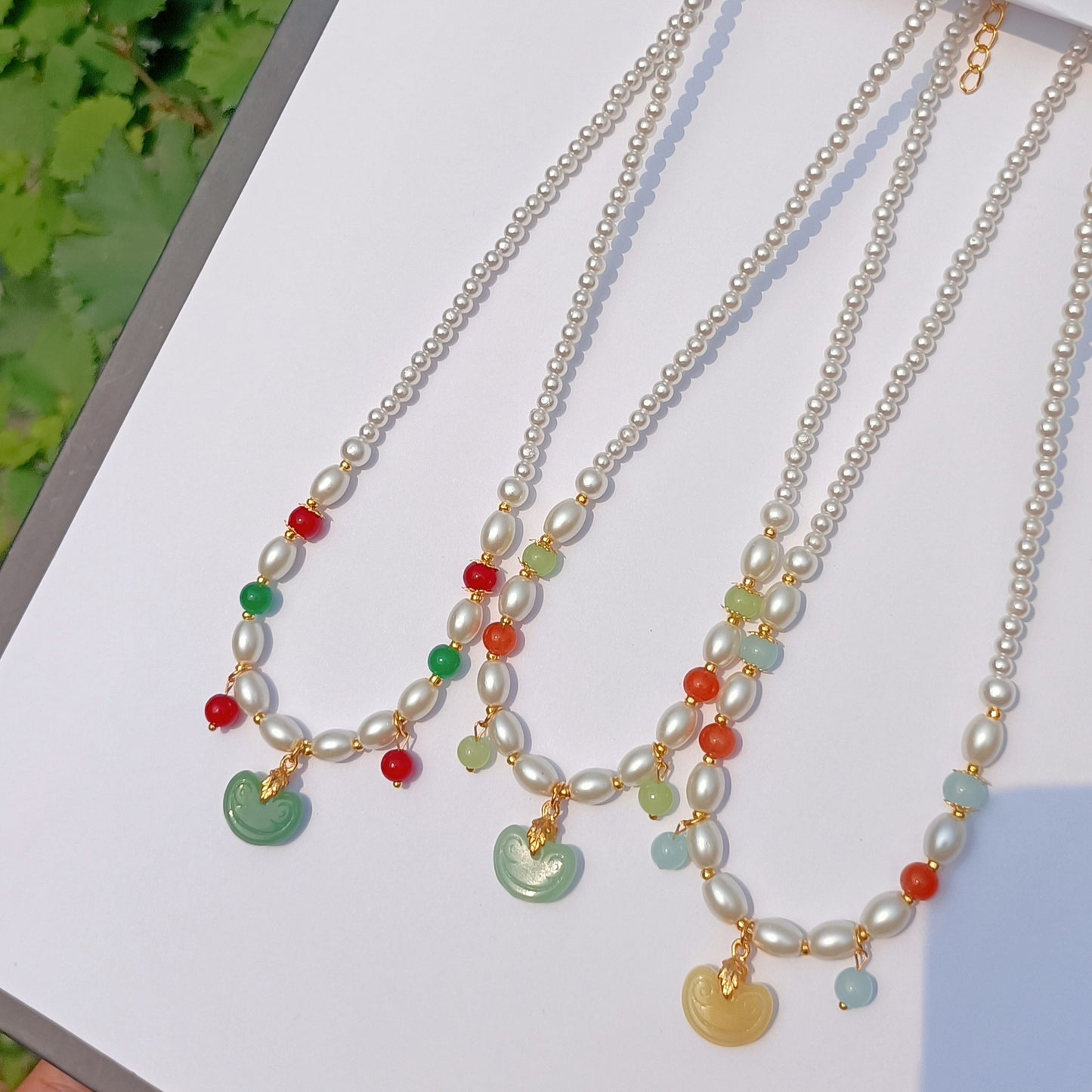 Women's Style Pearl Of Precious Stones Colored Glaze Tang Song Necklace