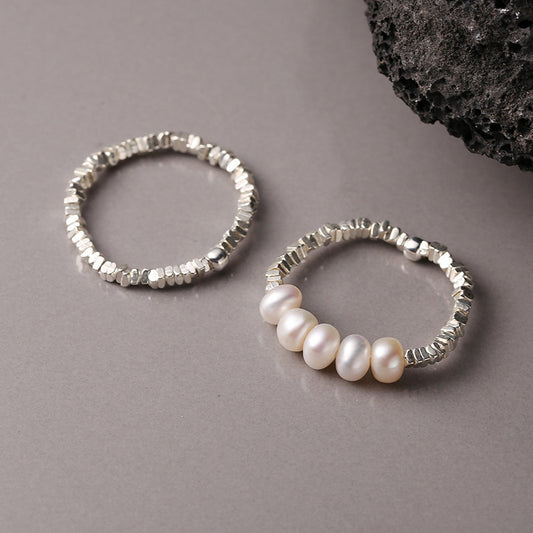 Women's Sterling Sier Small Pieces Of Pearl Fashion Rings