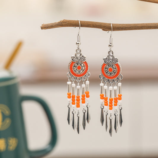 Small Short Bohemian Vintage Round Bead Earrings