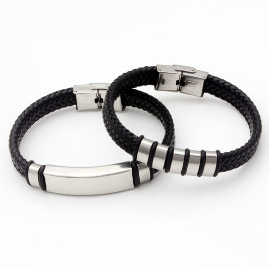 Women's & Men's Braided Rope Korean Style Stainless Steel Leather Couple Small Bracelets