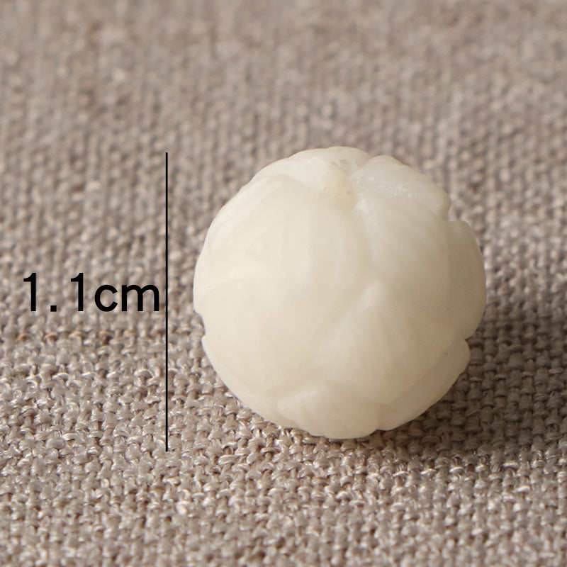 White Jade Bodhi Corypha Carved Lotus Pumpkin Scattered Bracelet