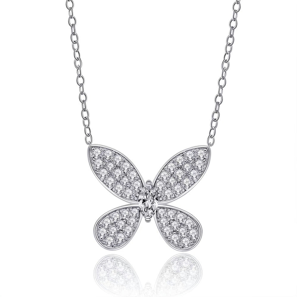 Cold Wind Open Butterfly Clavicle Full Diamond Necklace
