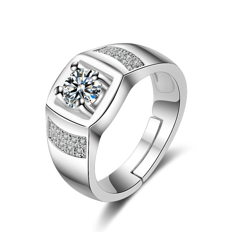 Men's Diamond Single Simulation Karat Wedding Classic Temperament Ring