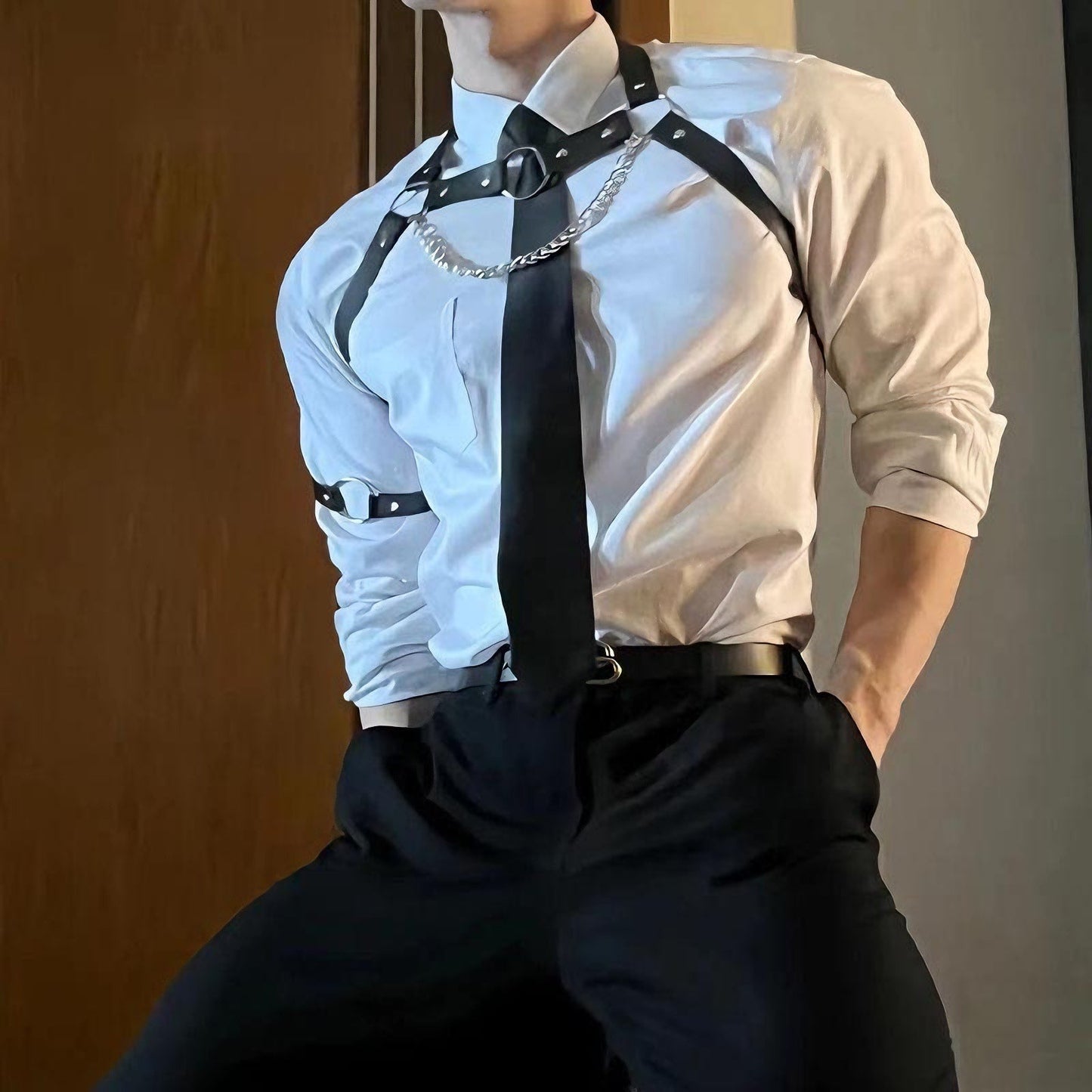 Men's Shirt Sports Sleeve Arm Band Guard Strap Black Collar Rings
