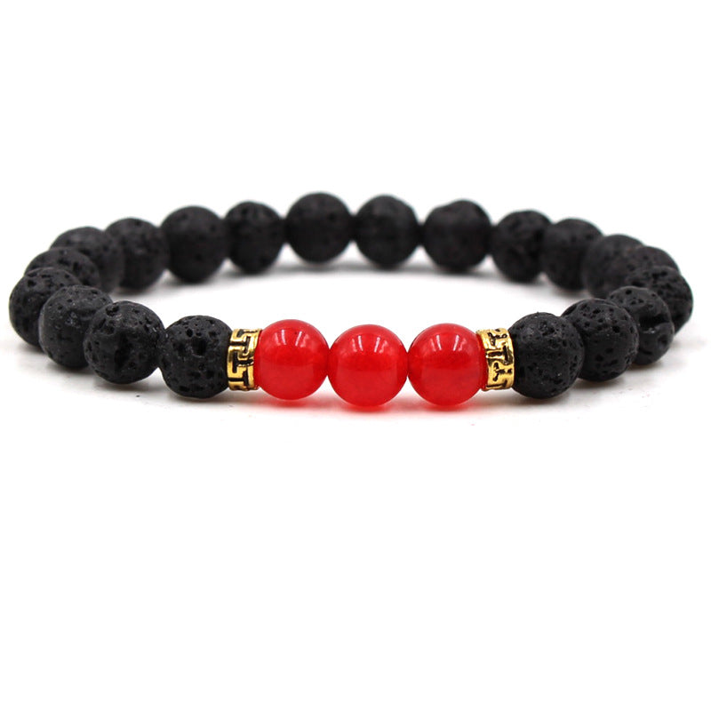 Women's & Men's Volcanic Rock Black Lava Turquoise Red Agate Bracelet