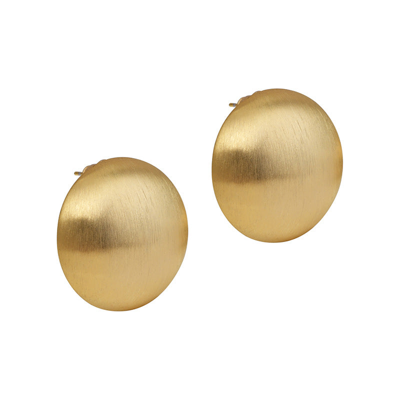 Women's Brushed Round Metal High Profile Generous Earrings