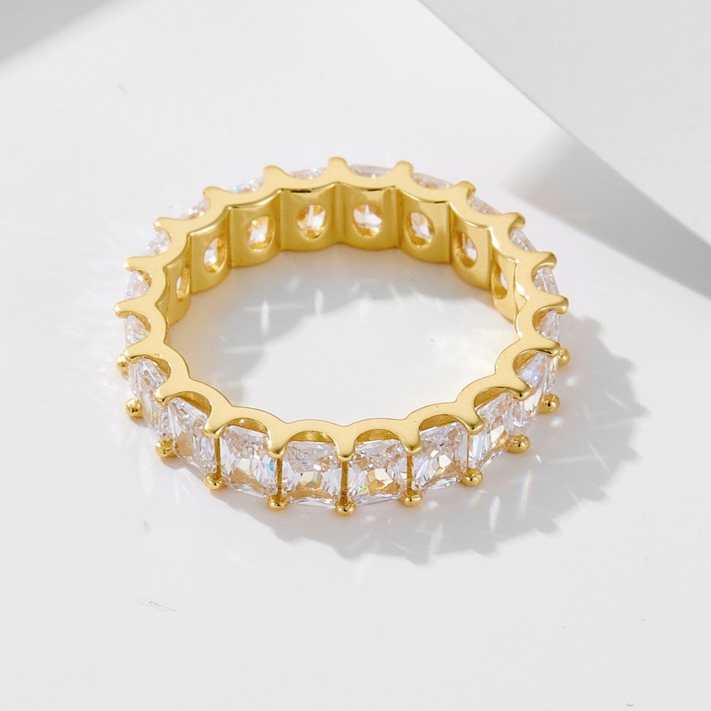 Diamond Inlaid Set Geometric Square Zircon Rings