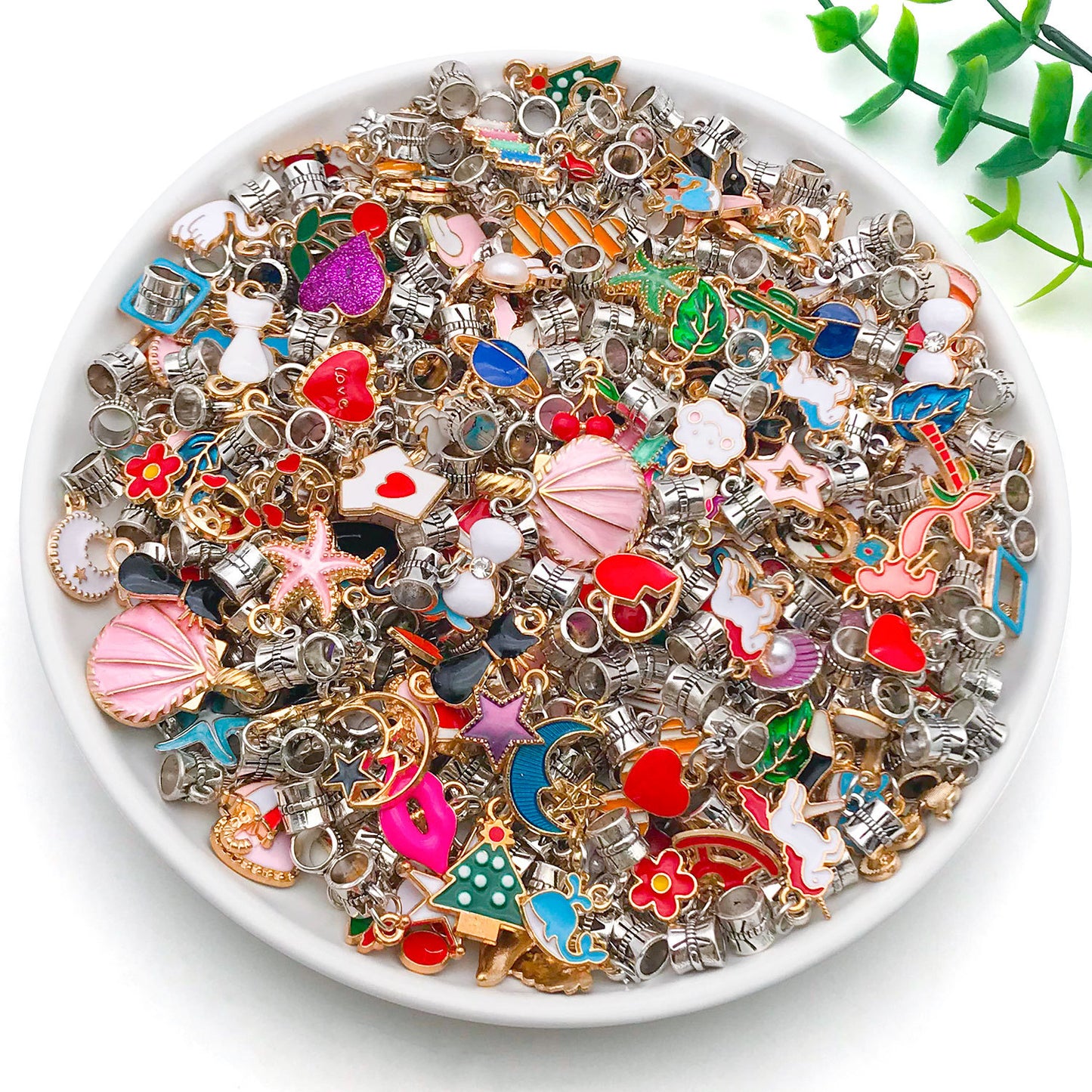 Random Colorful Beads Drop Oil Spot Drill Large Hole Pendants