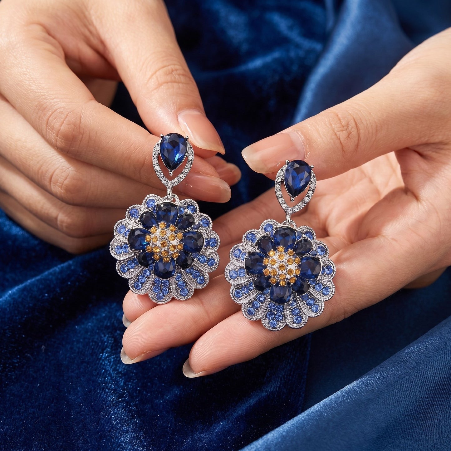 Drill Tassel Blue Light Luxury French Earrings