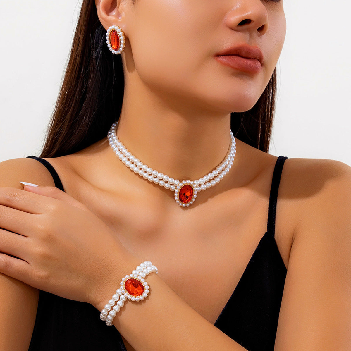 Light Luxury Short Imitation Pearl Turquoise Beaded Ethnic Collar