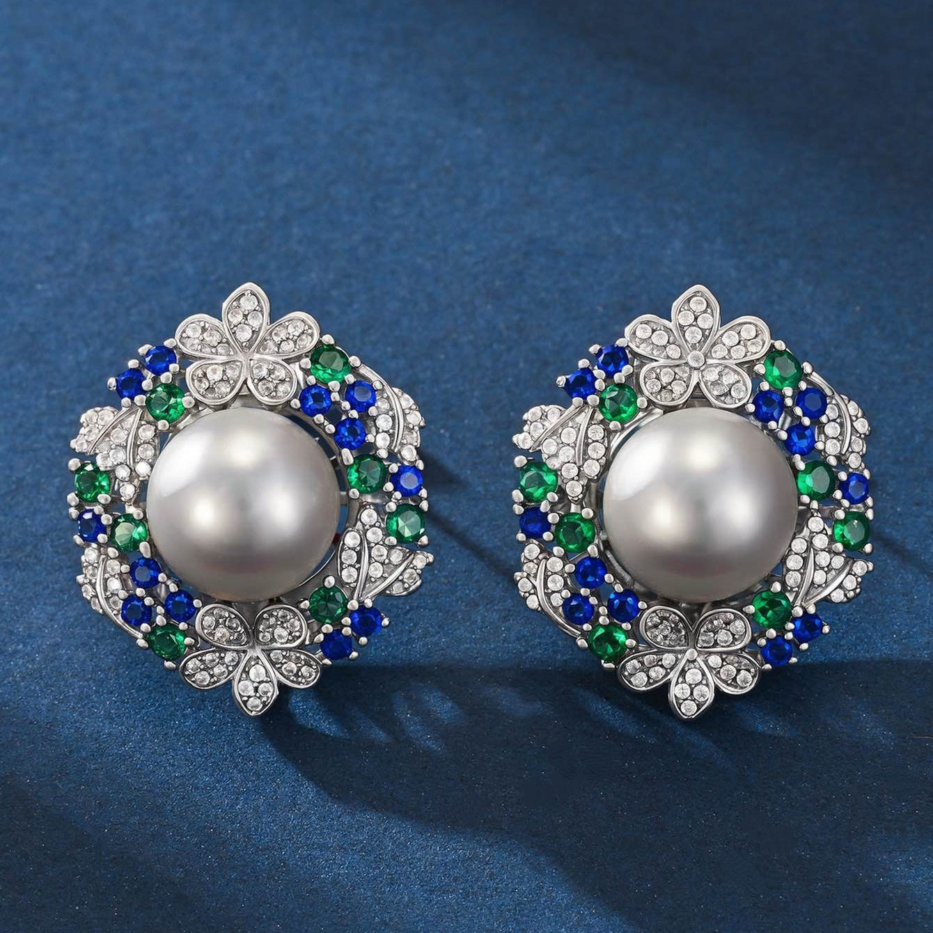 Women's Emerald Sunflower Pearl High-grade Ear Jewelry Set