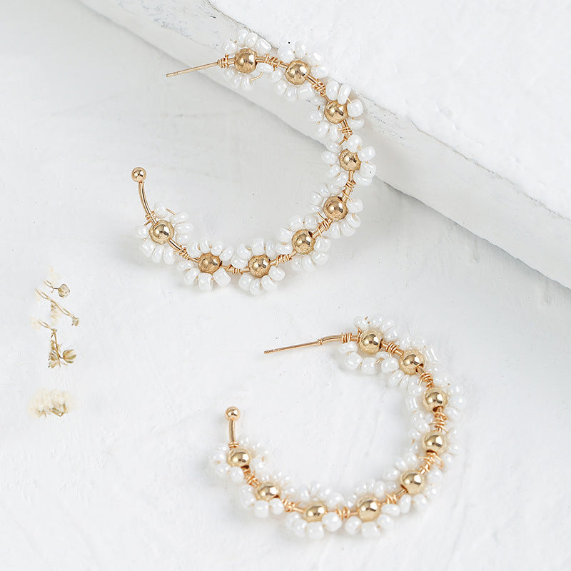 Geometric Shaped Bead Flower Creative Personality Rings