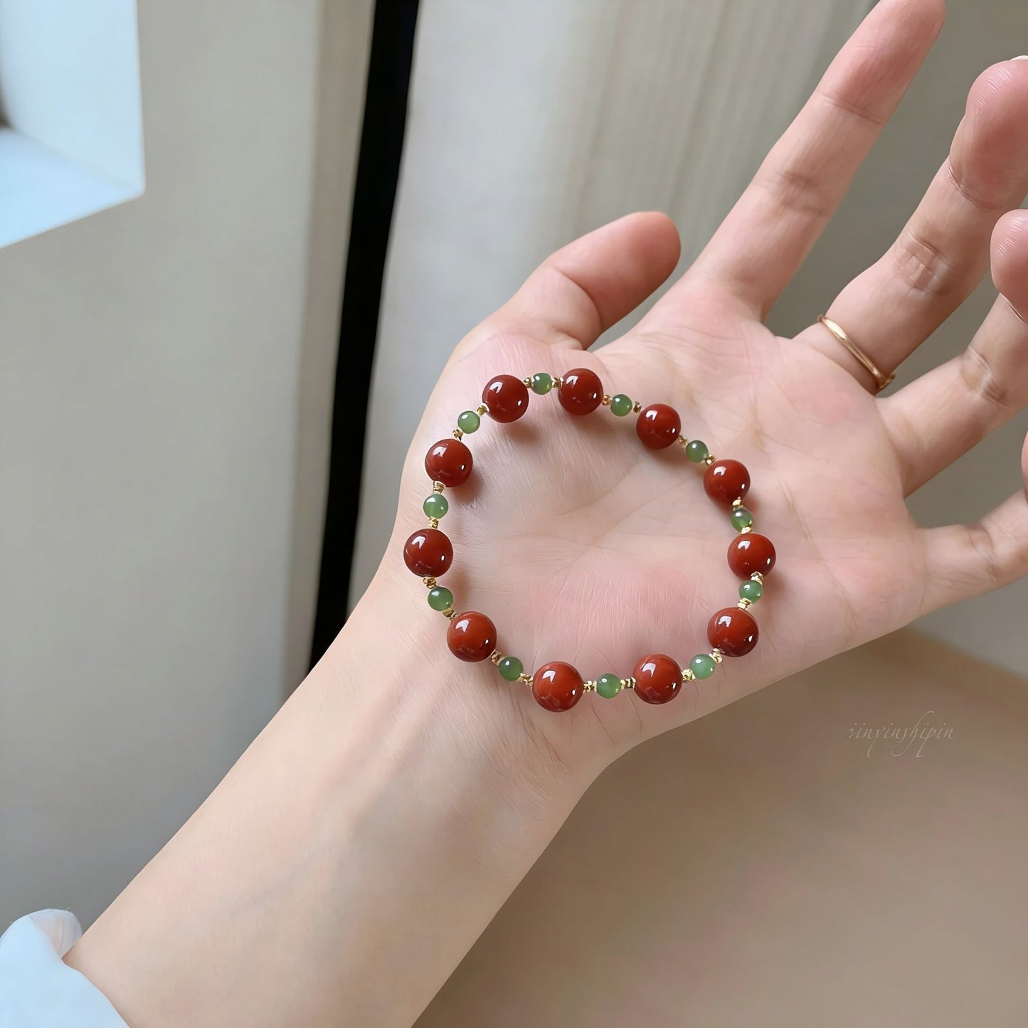 Female Chinese Style Jasper Millet Beads Life Fortune Lucky Red Bracelet
