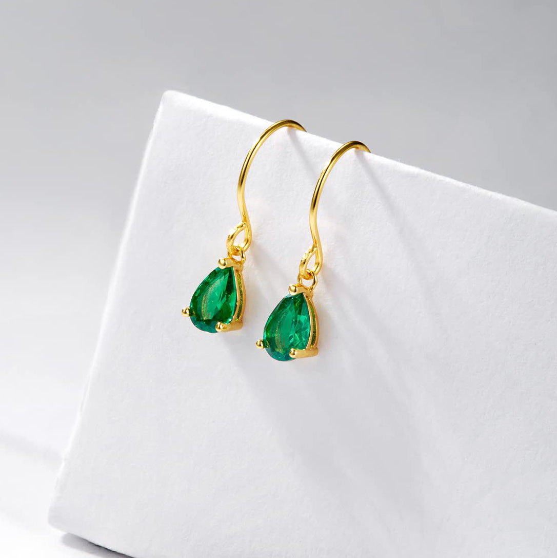 Best-selling Emerald Small Water Drop Western Style French Design Gilded Earrings