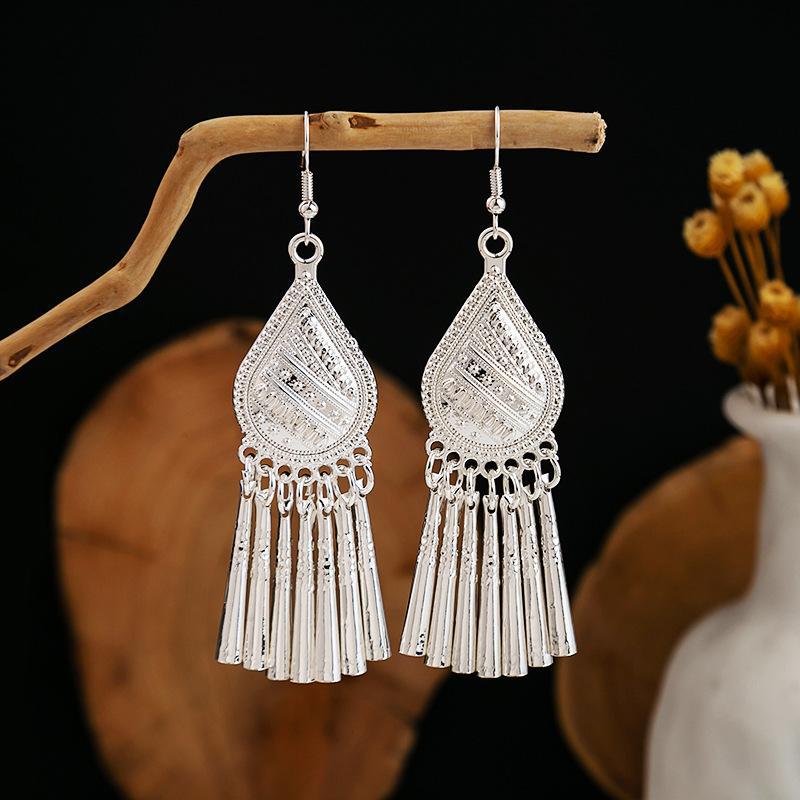 Imitation Sier Miao Minority Tourist Attractions Bohemian Exaggerated Long Leaves Earrings