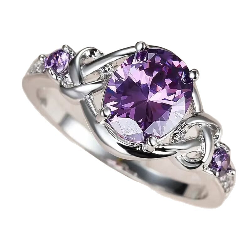 Inlaid Purple Princess Oval Winding Source Ring