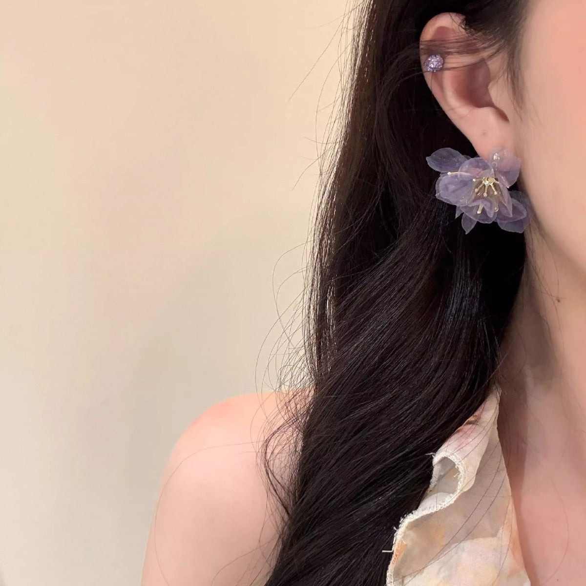 Opening White Seaside Holiday Purple Flower Female Graceful Mori Style Rings