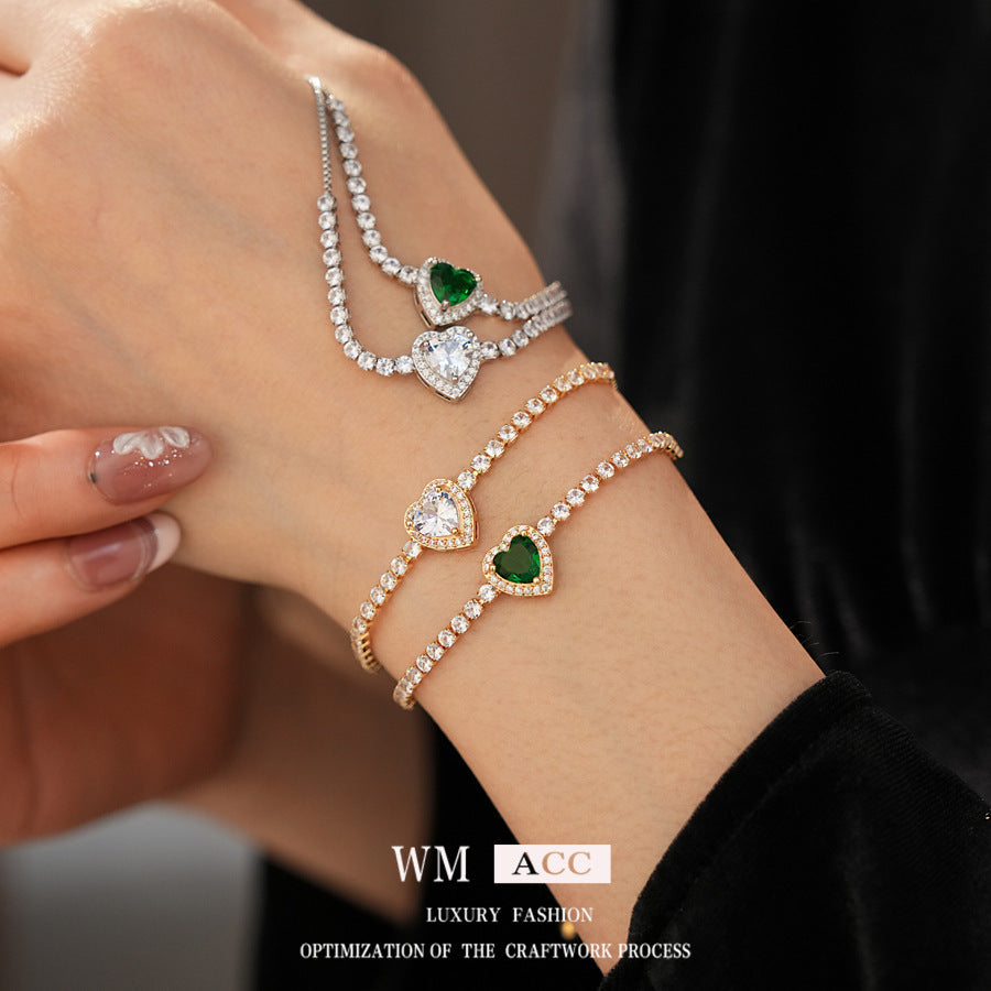 Women's Delicate Heart Zircon Adjustable Light Luxury High Sense Design Niche Bracelets