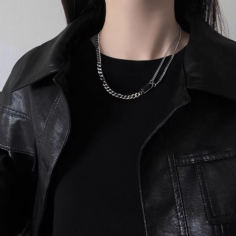 Women's & Men's Square Black Fashion Simple Hip Hop Clavicle Chain Matching Necklaces