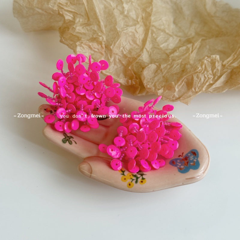 Women's Style Shiny Summer Sequins Handmade Rose Shape Eye-catching Sweet Cool Earrings