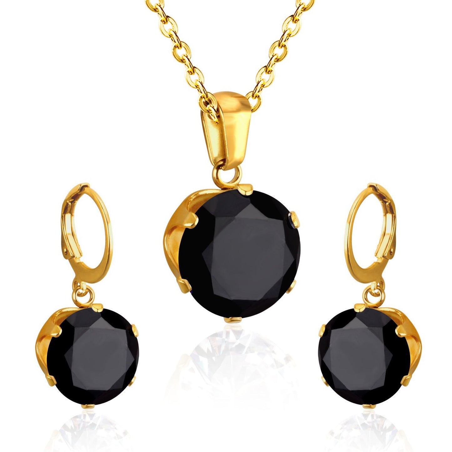 Titanium Steel Round Rhinestone Suite Stainless Jewelry Set