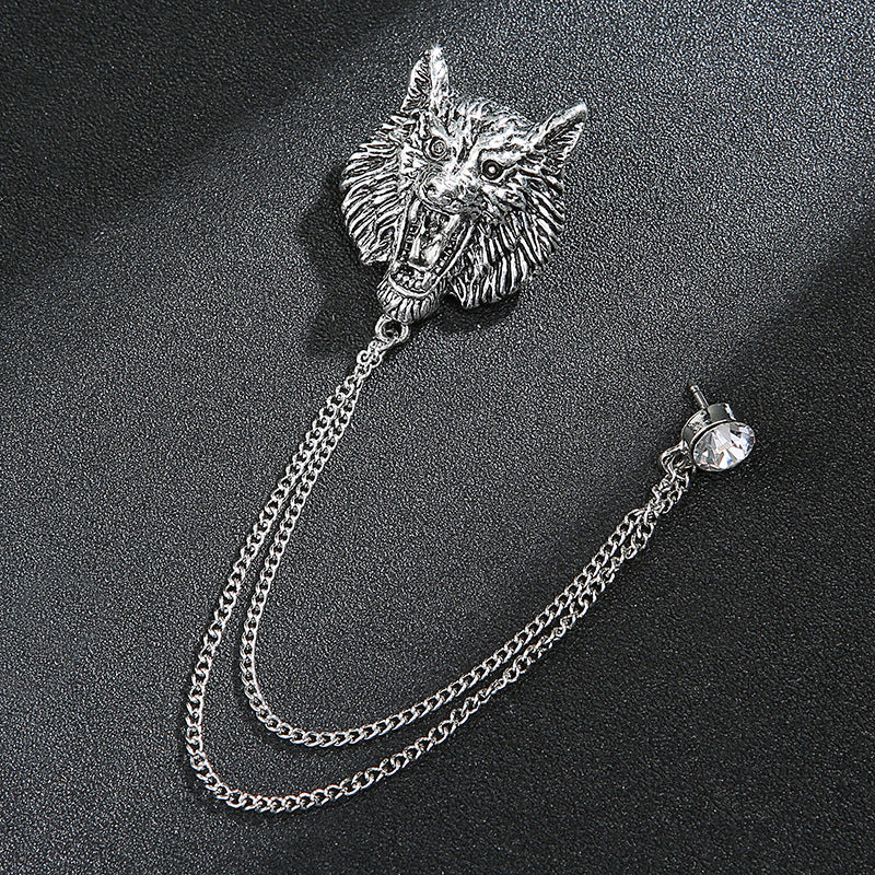 Men's Animal Lion's Head Corsage With Eagle Chain Brooches