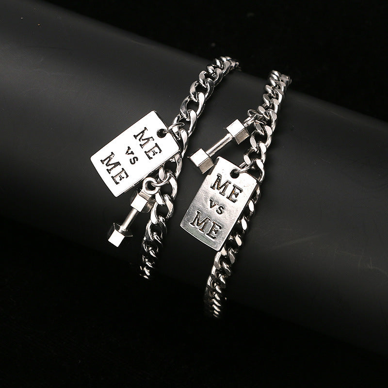 Men's Style Small Dumbbell Trendy Simple Personality Hip Hop Couple Bracelet